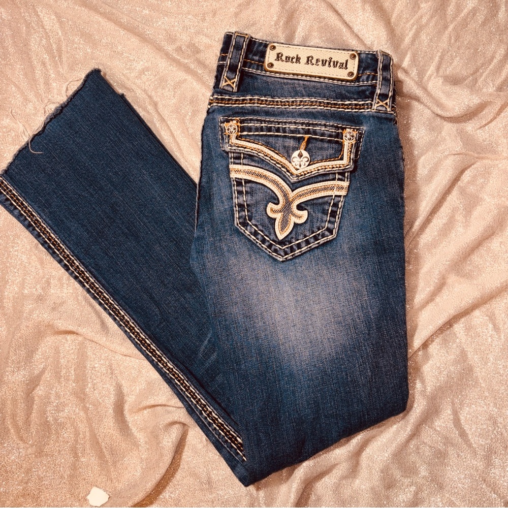 Vintage Y2K Rock Revival Fabiola Bootcut Embroidered Grunge Rock Jeans 26x27
